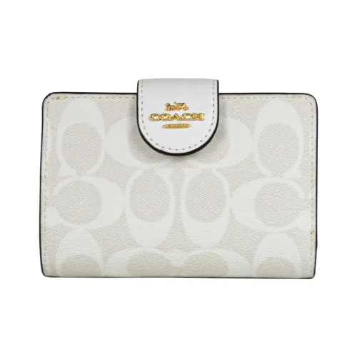 COACH Corner Zip Холст с покрытием и гладкая кожа Держатель для карт кошелек Женские Золотой Мел Ледниковый белый