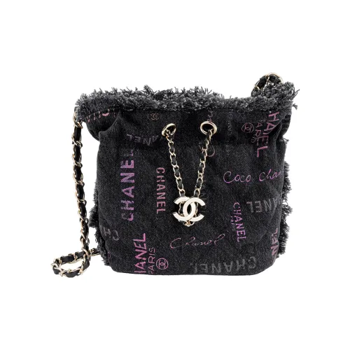CHANEL Деним Ведрообразная Сумка Сумка через плечо Маленькая Женская Черная