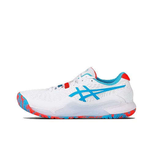 Asics Гель Resolution 9 Теннисные Кроссовки Низкие Топ Белый/Красный/Небесно-Синий Мужские