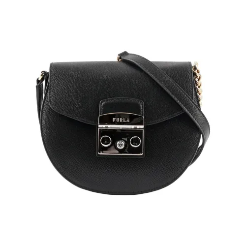 Furla Metropolis Collection Кожа Седло Сумка Плечевая Сумка Женская Черная
