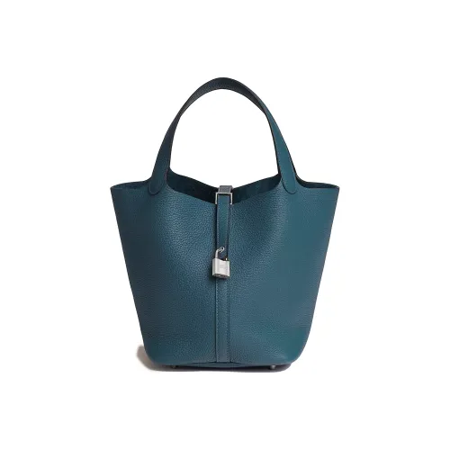 HERMES Picotin Lock Телячья кожа Корзинка-сумка Сумка-ведро Сумка 22 Женская 7P BLEU DE Prusse Прусский синий