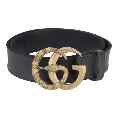GUCCI Smooth Clasp Кожа Парный Черная кожа ремни Унисекс Ширина 4CM