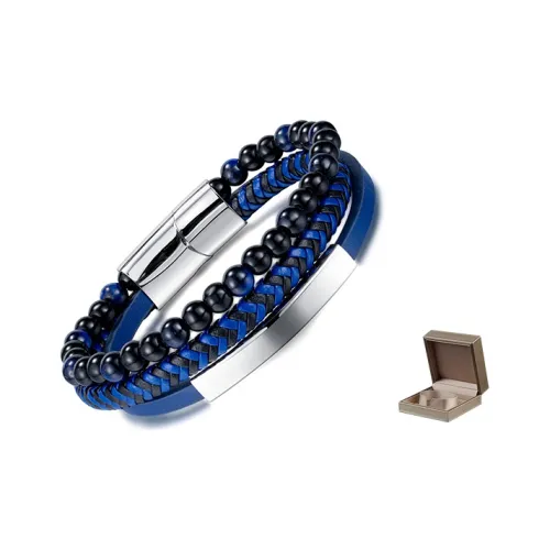 KENMO Кожа, Титановая сталь Наручные повязки Синий + Подарочная коробка Мужской