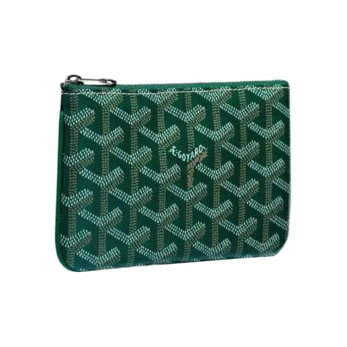 GOYARD SENAT Холст Телячья кожа Кошелек Держатель для карт Клатч Мини Унисекс Зеленый
