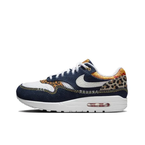 Nike Air Max 1 Premium 'Denim Leopard' Low Top Casual Men's White Blue
