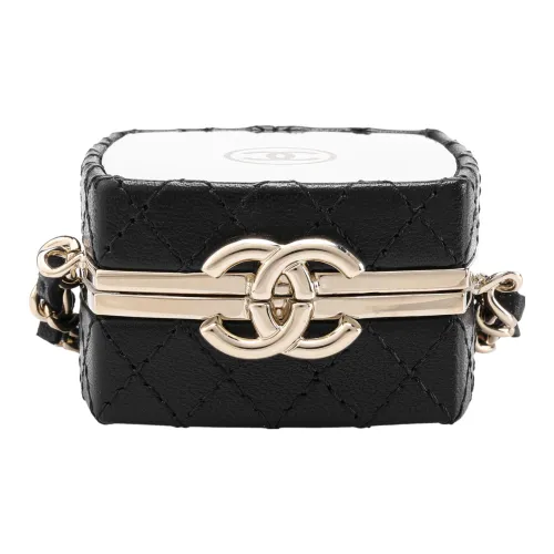 CHANEL Кожа Пудра Сумка Косметичка Сумка через плечо Мини Женская Золотая Черная Черная Золотая