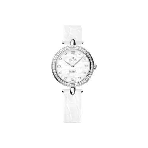 OMEGA Elegant Saucer Series Кварцевый механизм Женские часы 27,4 мм Белый циферблат Корпус из нержавеющей стали Кожаный ремешок