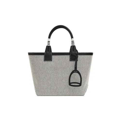 HERMES Steeple H Холст Swift Телячья кожа Тоут Сумка Сумка для покупок Холст Сумка Женская Сумка Светлый Бежевый Черный