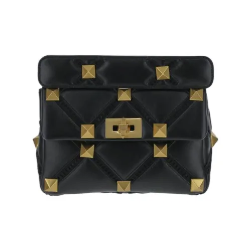 Valentino Roman Stud Кожа Плечевая Сумка Средний Женский Черный
