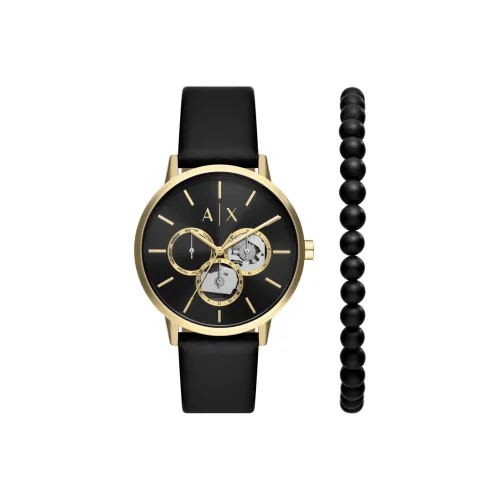 ARMANI EXCHANGEAE ARMANI Наручные часы Кварцевый механизм Кожаный ремешок Черный циферблат Мужские часы