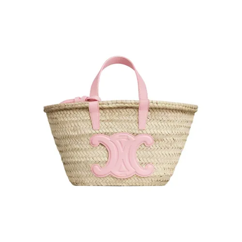 CELINE Teen Triomphe Пальмовый лист с коровьей кожей Basket Сумка Обычный Женский Розовый Натуральный