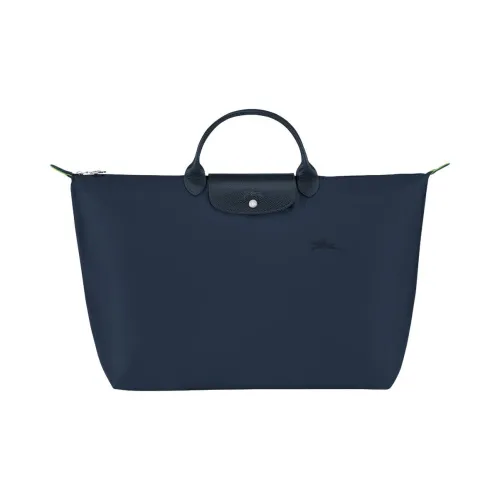 LONGCHAMP Le Pliage Green Переработанный холст с кожей комбинированная дорожная сумка большой женский синий