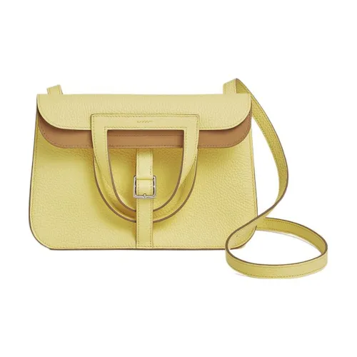 HERMES Halzan Clemence Bullock Кожа Лошадиная Копыта Сумка Сумка Сумка через плечо Сумка через плечо Женская Лимон Вино Желтый