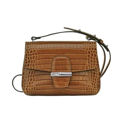 LONGCHAMP Roseau Крокодил Тисненый Телячья кожа Сумка через плечо Женская Коричневая