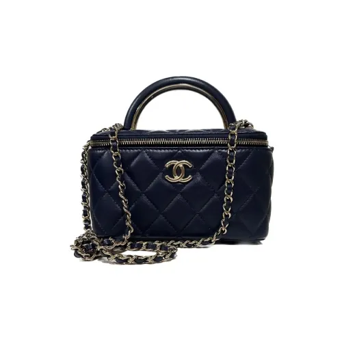 CHANEL Lambskin Square Box Cosmetic Bag Crossbody Bag Shoulder Bag Women's Navy Blue