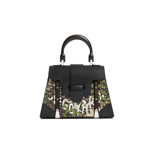 GOYARD Saigon Холст и Кожа Сумка через плечо Сумка Маленькая Женская Черная Зеленая