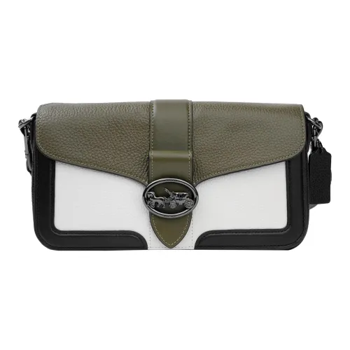 COACH Georgie Утонченный Pebble Кожа Плечевая Сумка Портативная Сумка через плечо Женская Avocado Белый Черный