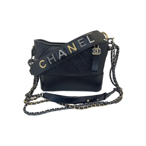CHANEL Gabrielle Коровья кожа Сумка-хобо Рюкзак Портативный Сумки через плечо Сумка через плечо Средняя Женская Черная