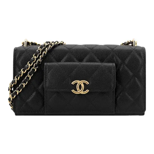 CHANEL WOC с рельефным тиснением икорная коровья кожа 2 в 1 кошелек на цепочке сумка через плечо женский черный