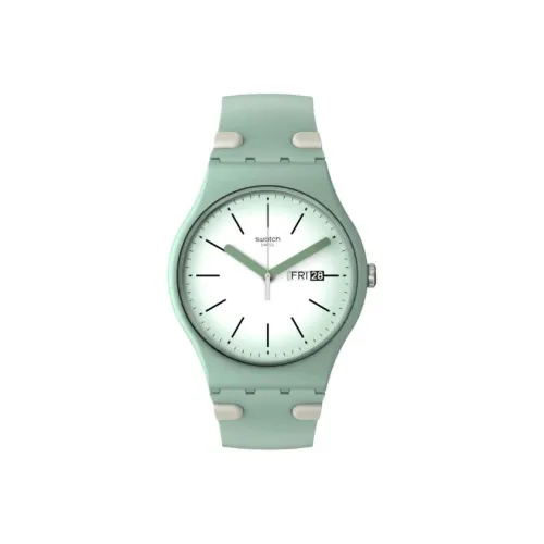 Swatch Quartz Механизм Унисекс Часы 41 мм Зеленый Циферблат Пластиковый Корпус Часы Силиконовый Ремешок