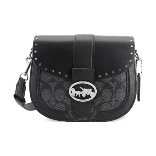 COACH Georgie Телячья кожа Седло Сумка Сумка Bacchus Сумка через плечо Средняя Женская Черная