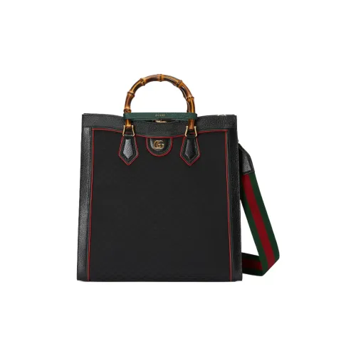 GUCCI Diana Холст с кожей Тоут Сумка Сумка для покупок Сумка через плечо Сумка Большая Мужская Черная