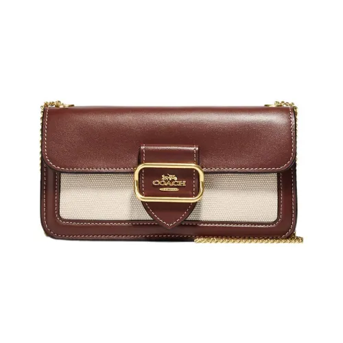 COACH Morgan Холст Телячья кожа Сумка через плечо Большая Женская Красная и Бежевая