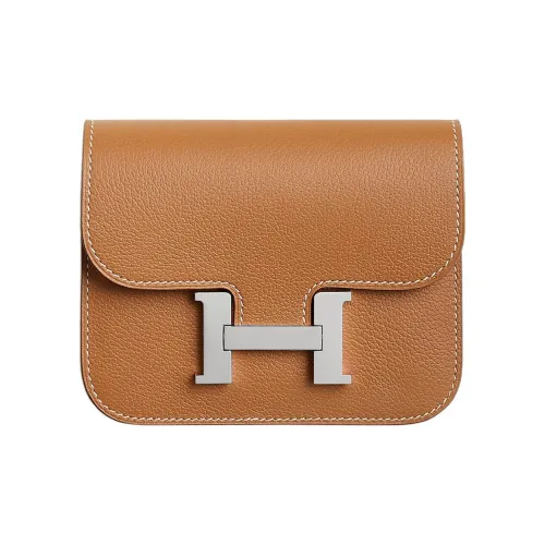 HERMES Constance Slim Кожа Evercolor Картхолдер Монетница Бананка Женская Золотая