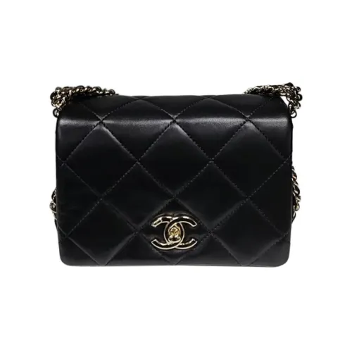 CHANEL Lambskin Flap Bag Crossbody Bag Women's Black