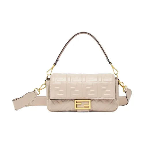 FENDI Baguette Кожа Наппа Портативная Сумка через плечо Сумка на плечо Женская Бежевая