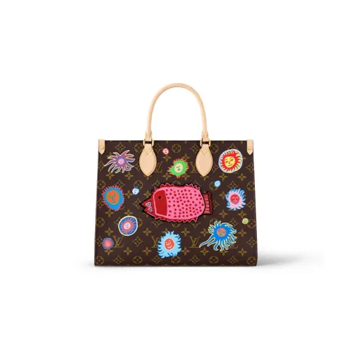 LOUIS VUITTON Yayoi Kusama Коллаборация Покрытый холст Джунгли Принт Сумка Средний Женские Коричневый