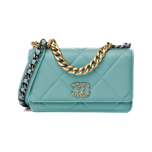 CHANEL 19BagWOC Блестящая сумка из овечьей кожи с клапаном сумка через плечо сумка на плечо женская цвет озерно-голубой