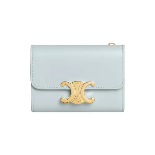 CELINE Triomphe Блестящий Коровья кожа Кошелек Стандартный Женский Нежно-синий