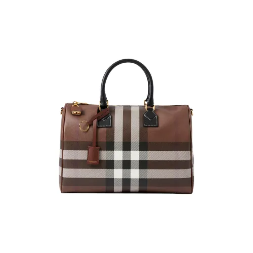 Burberry Кожа Bowling Bag Сумка через плечо Сумка среднего размера Женская Коричневая