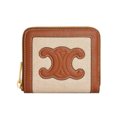 CELINE Телячья кожа с отделкой кошелек маленький женский натуральный коричневый