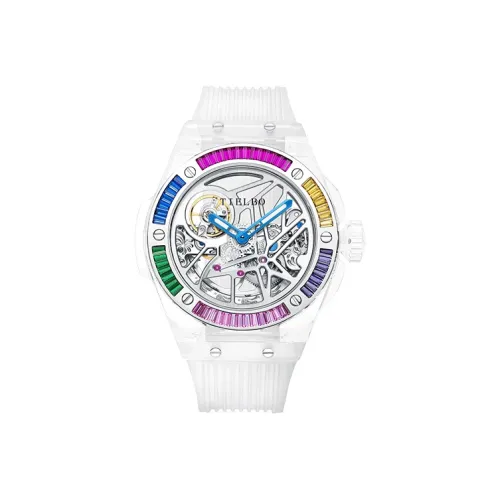 TIELBO Crystal Collection Автоматический Механический Механизм Резиновый Ремешок Часы Унисекс Черепный Циферблат TS712O