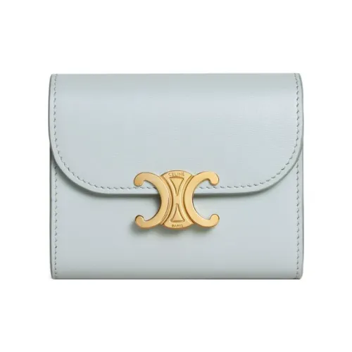 CELINE Triomphe Яркий Телячья кожа Держатель для карт кошелек Маленький Женские Нежно-голубой