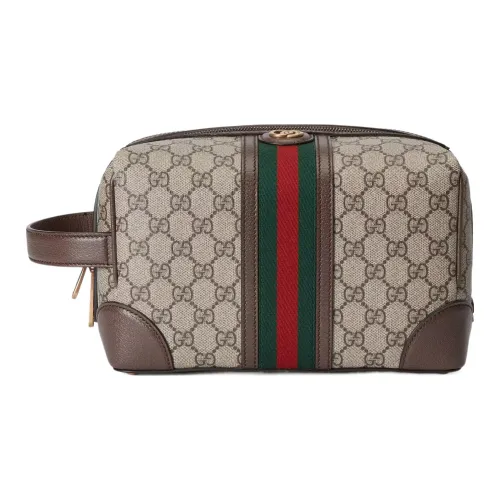 GUCCI Canvas с кожаными вставками косметичка женская бежевый и эбеновый