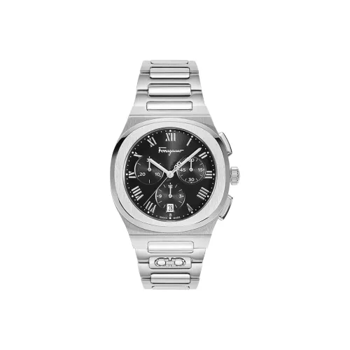 Ferragamo Мужские часы Кварцевый механизм Ремешок из нержавеющей стали 38 Черный циферблат