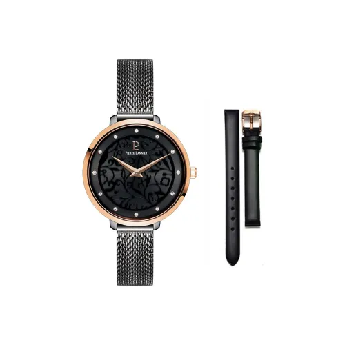 PierreLannier Женские часы Кварцевый механизм Ремешок из нержавеющей стали Черный циферблат Модель 416A988