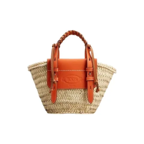 TOD'S Тот сумка из соломенной плетени с кожаными вставками сумка для покупок маленькая сумка женская бежевый оранжевый