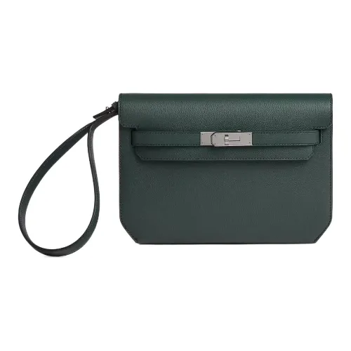 HERMES Kelly Depeches Evercolor Телячья кожа Клатч Мужской V0 Vert Rousseau Зеленый
