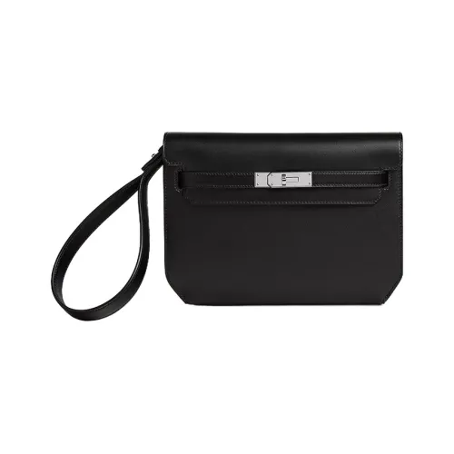 HERMES Kelly Depeches Коробка Tadelakt Кожа Клатч Унисекс 89 Черный