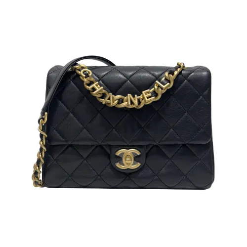 CHANEL 23P SS Sheepskin Flap Bag Crossbody Bag Women's Black