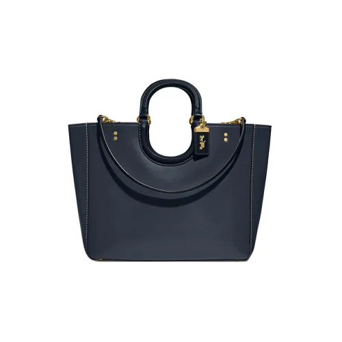 COACH Сумка Tote из дубленой кожи Сумка для покупок Переносная сумка через плечо Сумка через плечо Большая женская Темно-синий