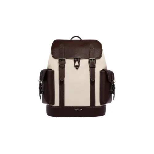 COACH Hudson Холст Натуральная текстура Рюкзак Большой Мужской Коричневый и Бежевый