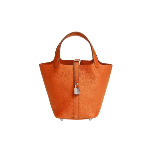 HERMES Picotin Lock Clemence Bullock Кожа Корзина Сумка Ведрообразная Сумка Женская Апельсин