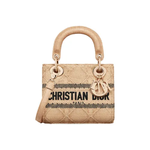DIOR LADY D Лайт Волокно рафии Сумка Lady Dior Сумка через плечо Сумка Мини Женская Светло-коричневая