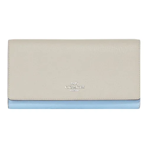 COACH Трехсекционный кошелек из кожи клатч кошелек для монет кошелек маленький женский серый и синий