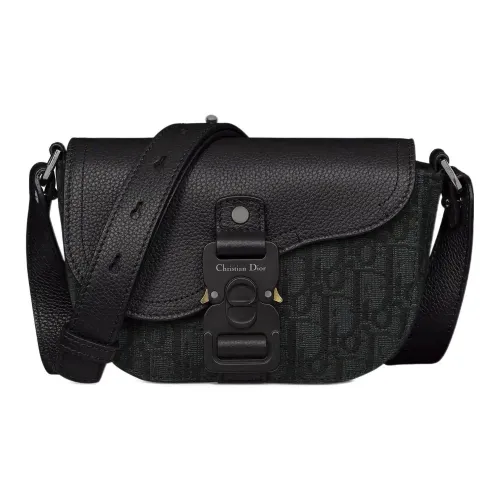 DIOR OBLIQUE Жаккард с рельефом Телячья кожа Седло Сумка Сумка через плечо Клатч Мужской Черный